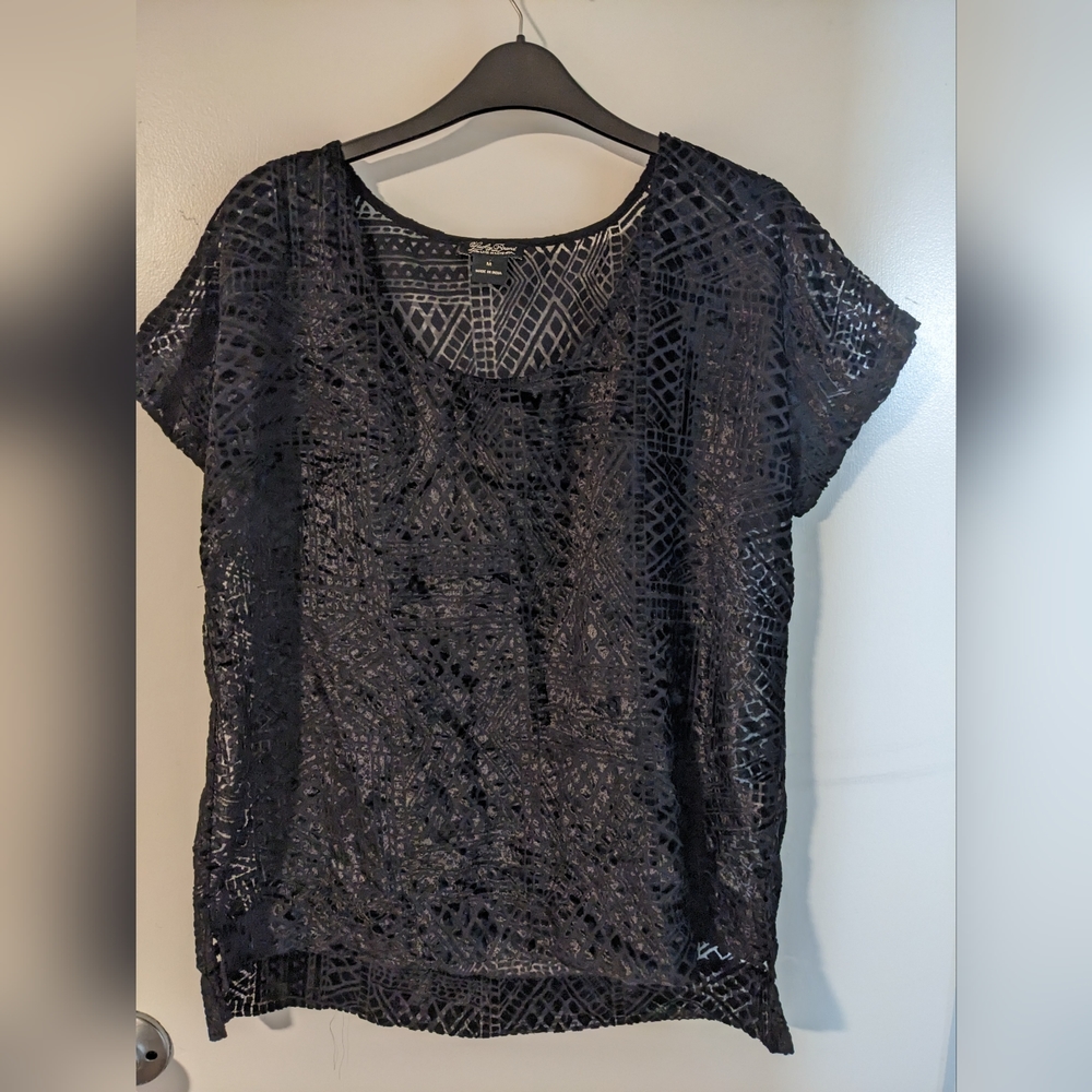 Lucky brand velvet pattern textured black top M